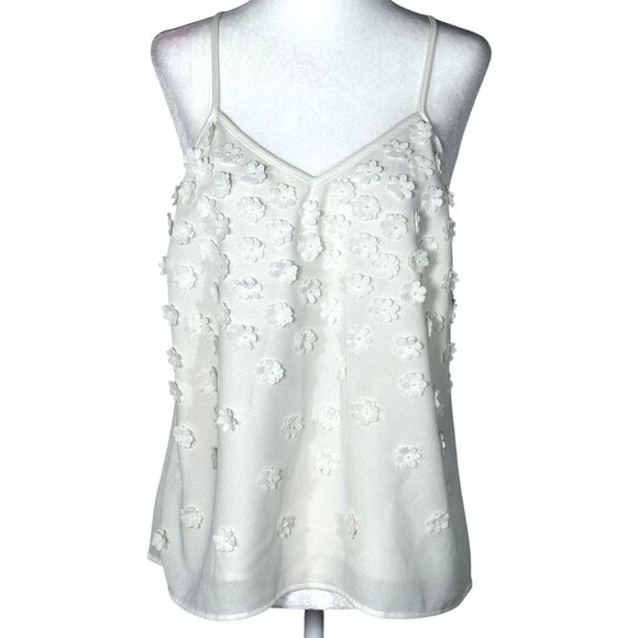 Mustard Seed Womens Top Size L White Floral Textured Flowy Back Strap Detail - Picture 1 of 5